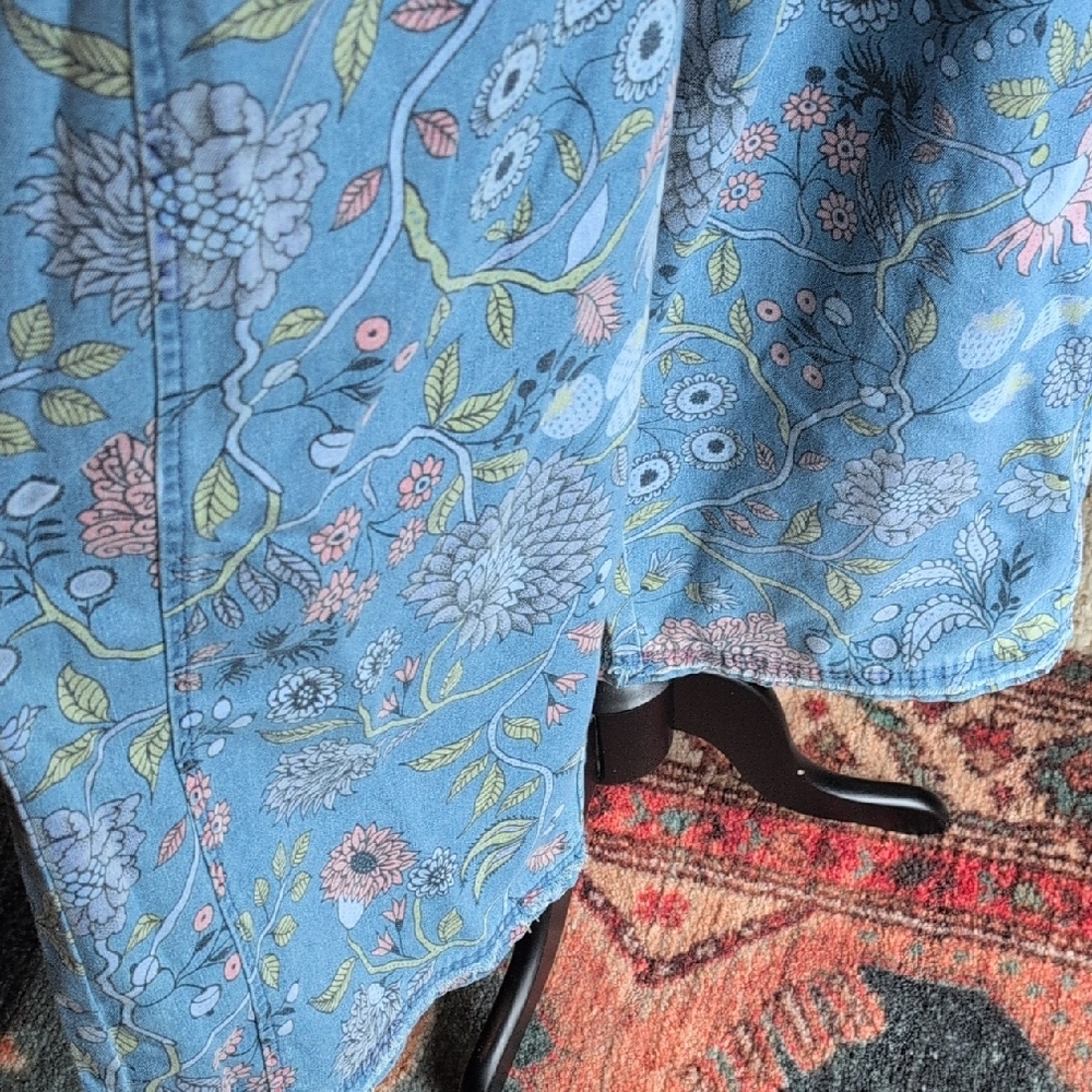 easel Blue Floral Denim Overalls Jumpsuit - Picture 6 of 12